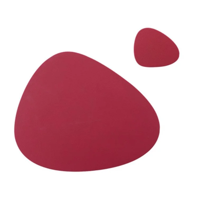 Desktop Silicone Dining Table Mat Heat Insulation Tableware Pad Set with Cup Mat - Red