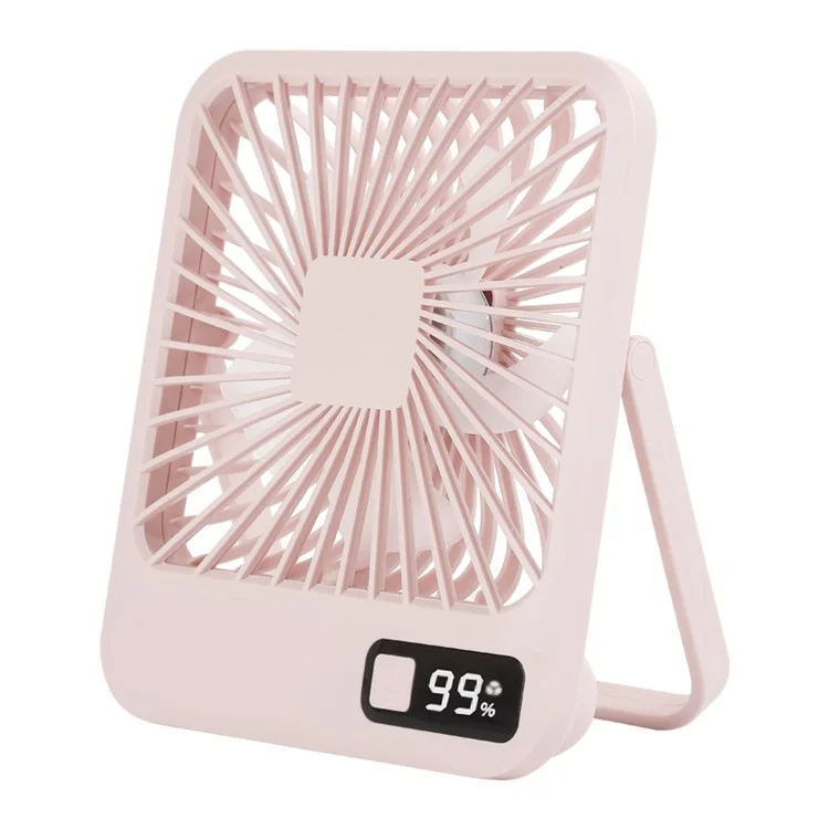 Q3 Digital Display Desk Fan USB Rechargeable 5 Speeds Ultra Thin Mute Cooling Fan (CE Certified) - Pink