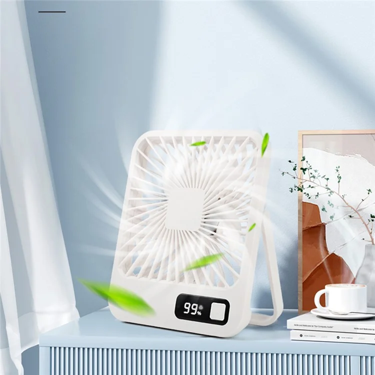 Q3 Digital Display Desk Fan USB Rechargeable 5 Speeds Ultra Thin Mute Cooling Fan (CE Certified) - Pink