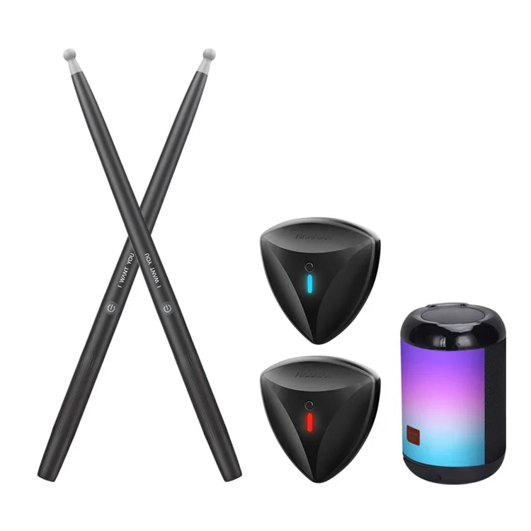 NX05 1 Juego de Baquetas de Práctica de Batería Electrónica Somatosensorial de Aire con Altavoz Bluetooth y 2 Sensores de Pie