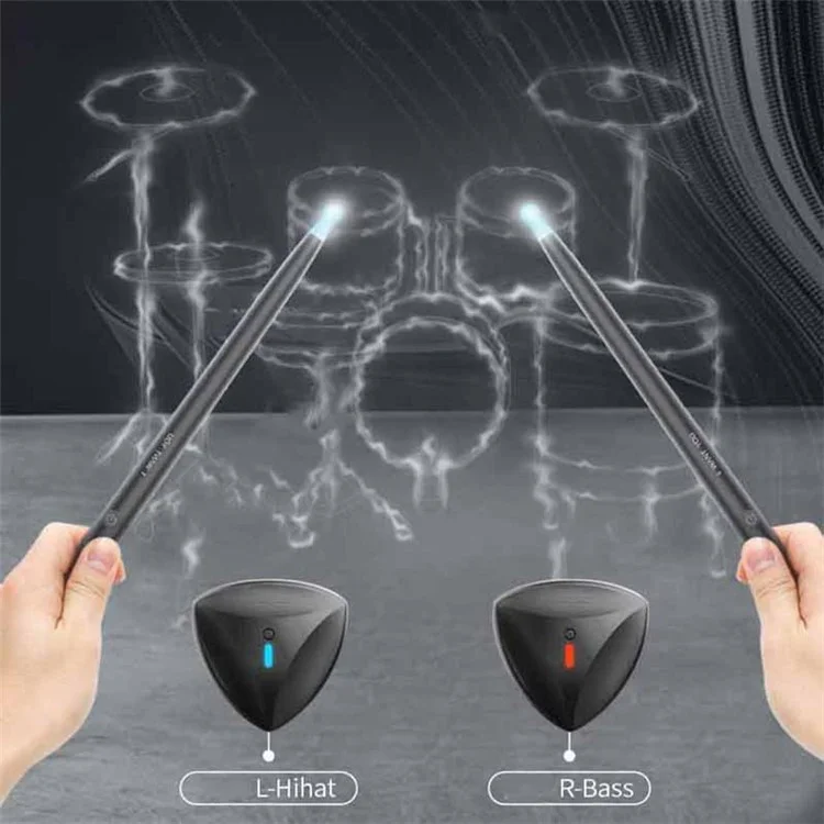NX05 1 Juego de Baquetas de Práctica de Batería Electrónica Somatosensorial de Aire con Altavoz Bluetooth y 2 Sensores de Pie