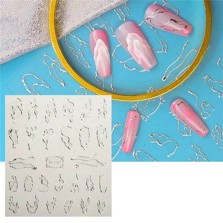 1 Hoja de Pegatinas de Arte de Uñas 3D Rayas Línea Pegatinas de Uñas Autoadhesivas Suministros de Arte de Uñas para Decoración de Uñas DIY - TH-1107
