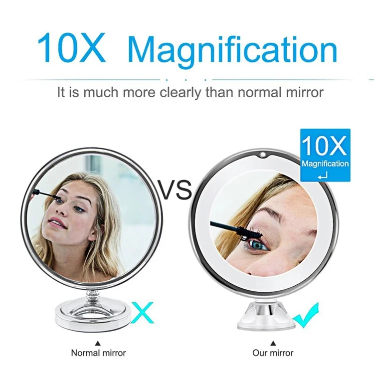 10X Magnification LED Mirror 8-inch Makeup Mirror with Suction Cup Design for Bathroom Dressing Table