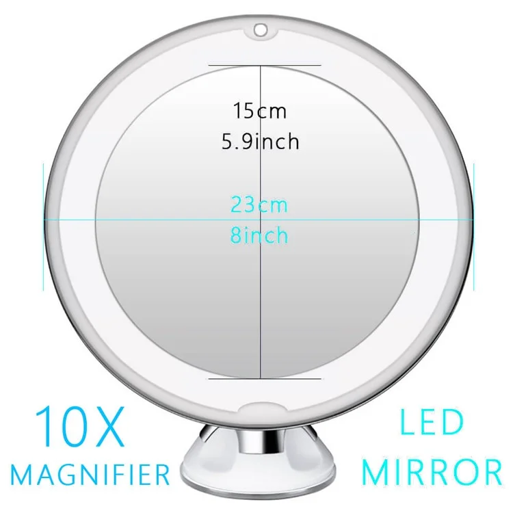 10X Magnification LED Mirror 8-inch Makeup Mirror with Suction Cup Design for Bathroom Dressing Table