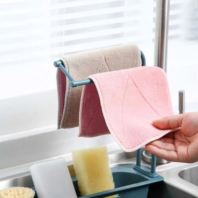 Telescopic Sink Shelf Kitchen Sink Drain Rack Soap Sponge Holder Organizer Cloth Hanger Storage Basket - Blue