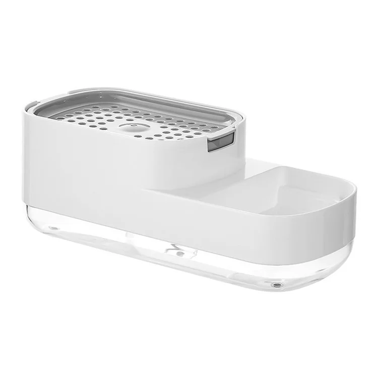Manual Pressing Sponge Detergent Dispenser Liquid Dish Soap Dispenser Sponge Storage Box for Kitchen - White