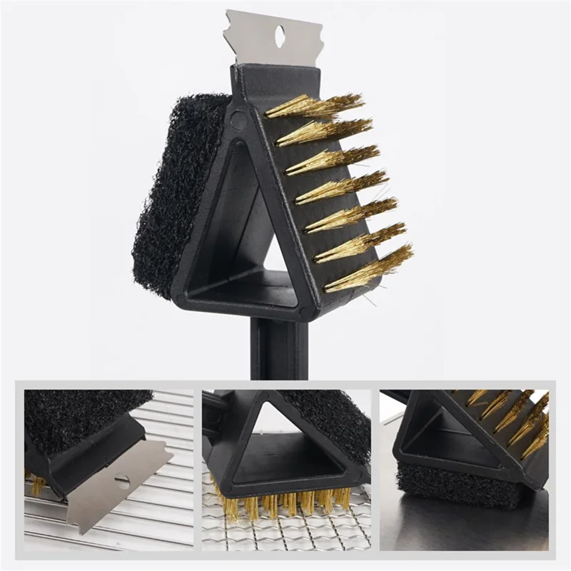 Grill Cleaning Brush Outdoor Camping BBQ Brush + Sponge + Scraper 3-in-1 Cleaning Tool