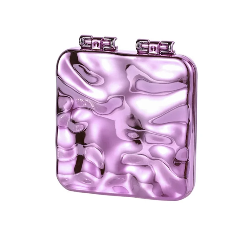 Mini Double Side ABS+Glass Electroplated Makeup Mirror Portable Folding Women Makeup Mirror - Lila