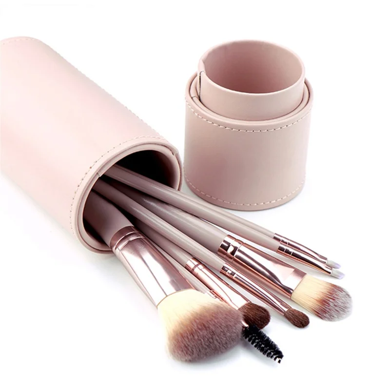 Set da 7 pezzi di pennelli da trucco con setole morbide, manico in legno + alluminio - Fondotinta, Blush, Correttori, Ombretti - Champagne Gold