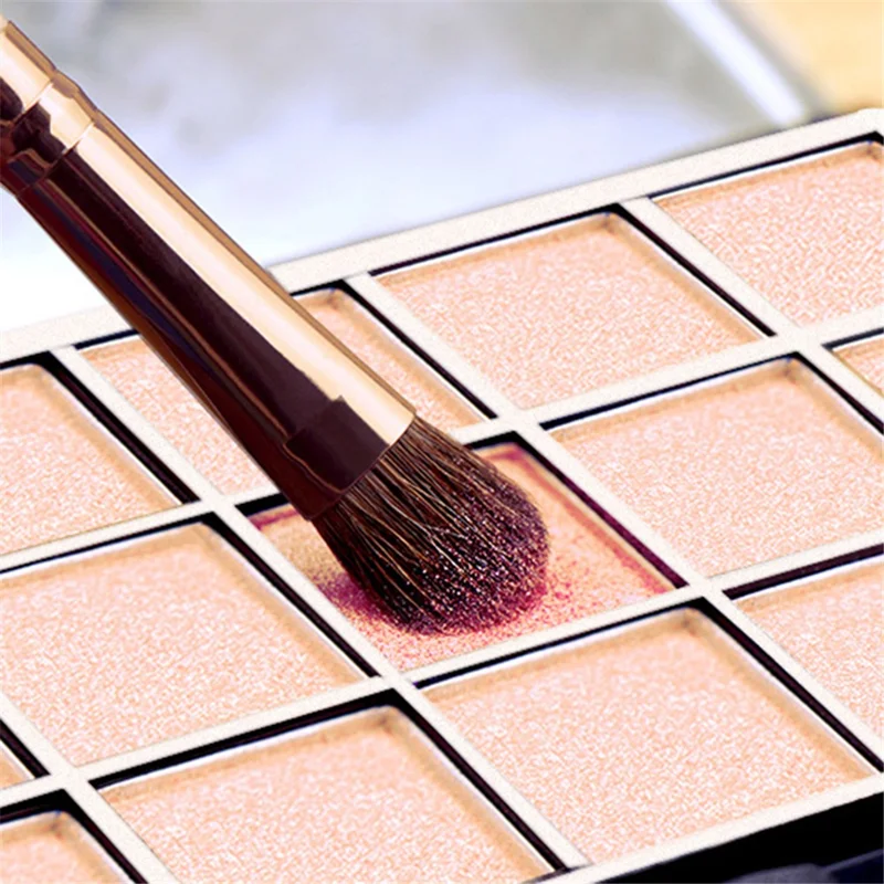 Set da 7 pezzi di pennelli da trucco con setole morbide, manico in legno + alluminio - Fondotinta, Blush, Correttori, Ombretti - Champagne Gold