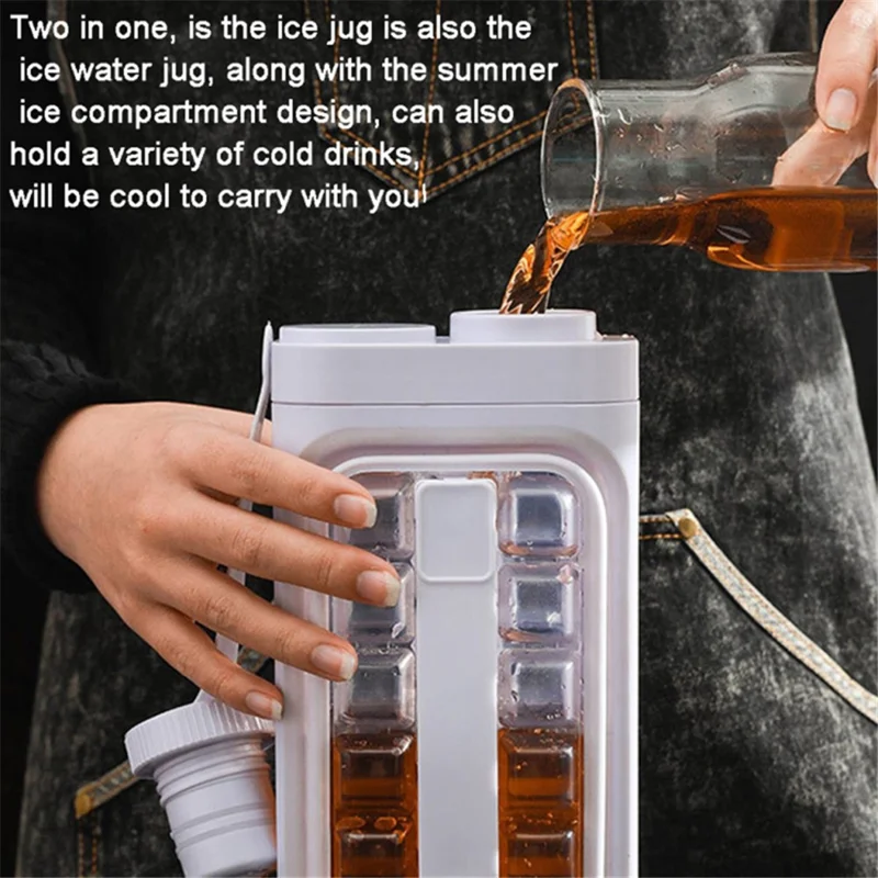 2 in 1 Ice Cube Mold Kettle Portable 17 Grids Ice Maker Bottle (BPA Free, No FDA Certificate) - White