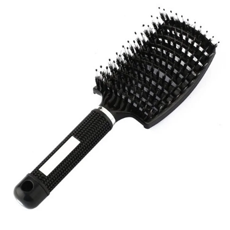 Escova de Cabelo com Buraco Escova de Massagem do Couro Cabeludo Pentes Cabelo Fofo Penteado Estilizando Pente para Mulheres Cabelos Molhados Secos Encaracolados - Preto