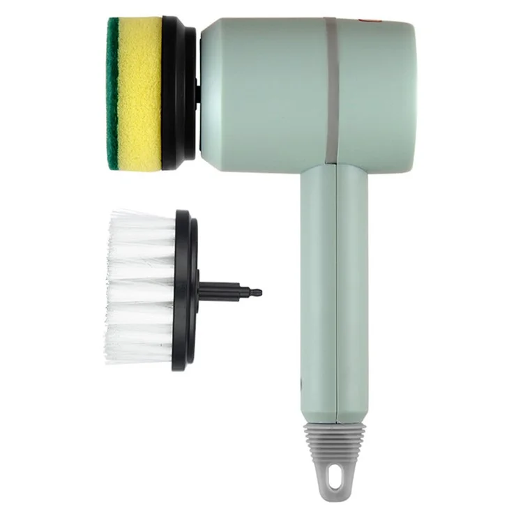 Rechargeable Electric Cleaning Brush Cordless Cleaner with 2 Replaceable Heads and Built-in 800mAh Battery - Green