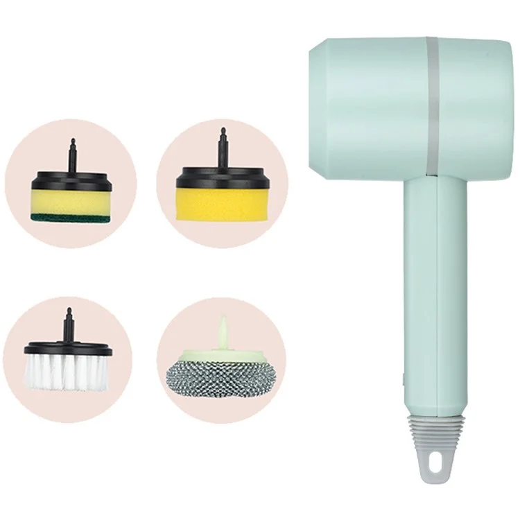 3 Gears Rechargeable Electric Cleaning Brush Strong Power Cleaner with 4 Replaceable Brush Heads - Grün