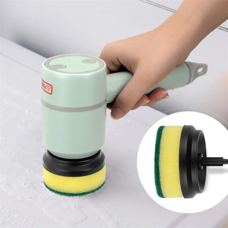 3 Gears Rechargeable Electric Cleaning Brush Strong Power Cleaner with 4 Replaceable Brush Heads - Grün