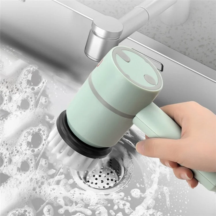3 Gears Rechargeable Electric Cleaning Brush Strong Power Cleaner with 4 Replaceable Brush Heads - Grün
