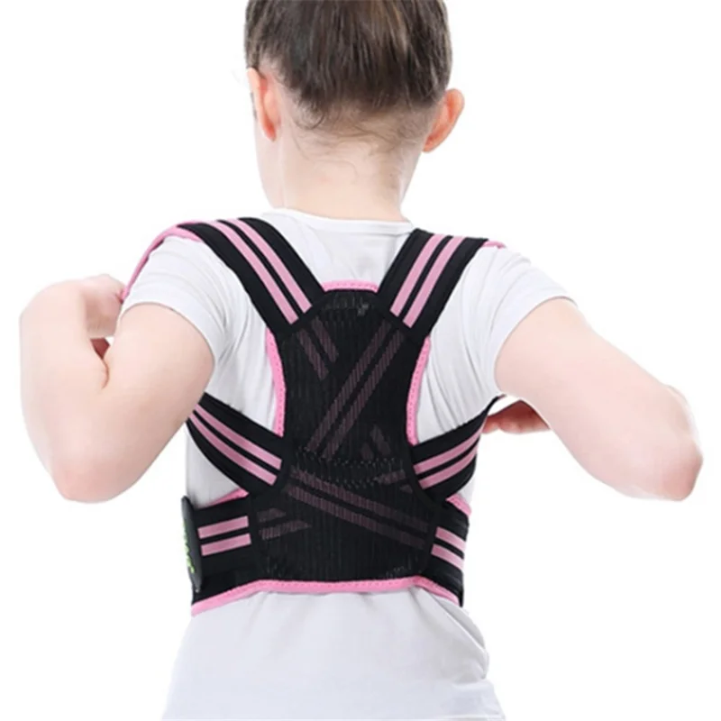 Children Hunchback Posture Corrector Breathable Shoulder Traction Strap Adjustable Back Brace - Pink / S