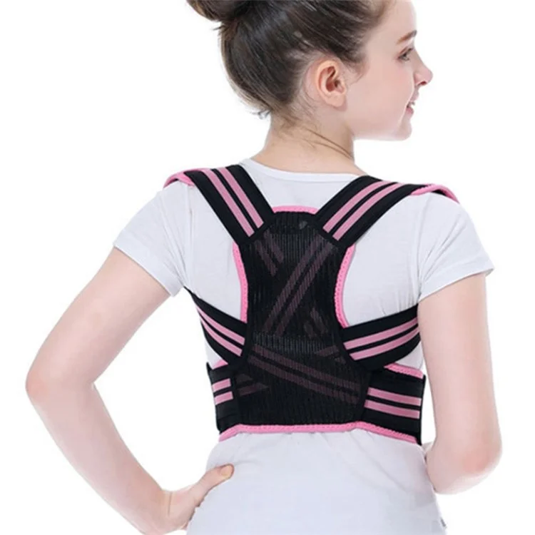 Children Hunchback Posture Corrector Breathable Shoulder Traction Strap Adjustable Back Brace - Pink / M