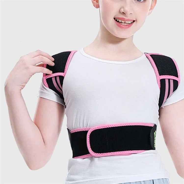 Children Hunchback Posture Corrector Breathable Shoulder Traction Strap Adjustable Back Brace - Pink / M