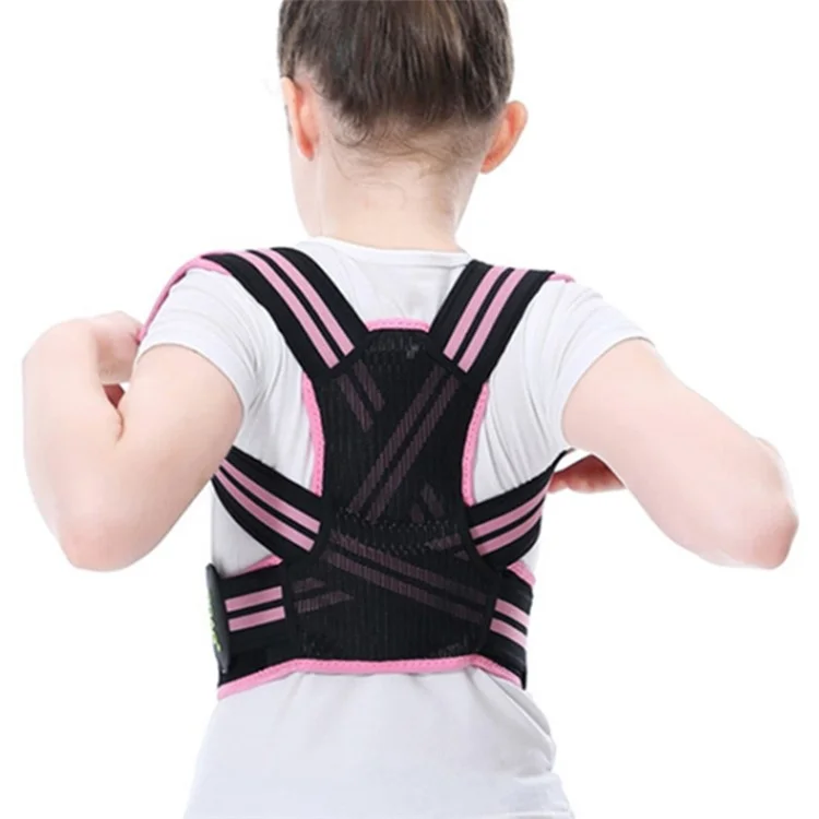 Children Hunchback Posture Corrector Breathable Shoulder Traction Strap Adjustable Back Brace - Pink / M
