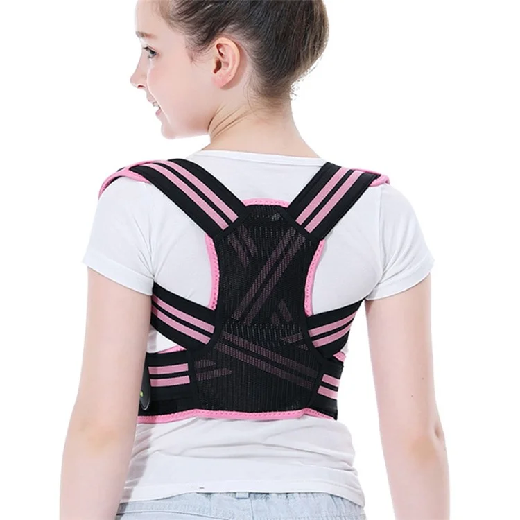 Children Hunchback Posture Corrector Breathable Shoulder Traction Strap Adjustable Back Brace - Pink / M