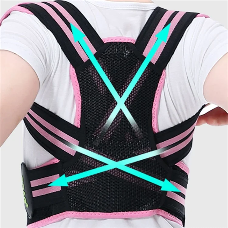 Children Hunchback Posture Corrector Breathable Shoulder Traction Strap Adjustable Back Brace - Pink / M