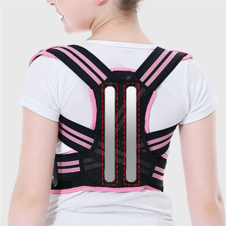 Children Hunchback Posture Corrector Breathable Shoulder Traction Strap Adjustable Back Brace - Pink / M