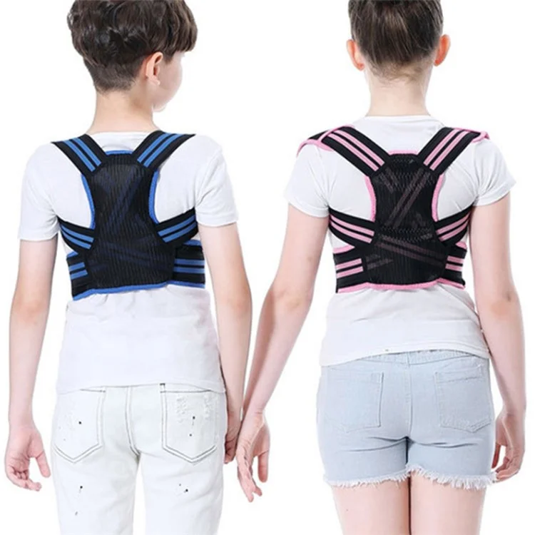 Children Hunchback Posture Corrector Breathable Shoulder Traction Strap Adjustable Back Brace - Pink / M