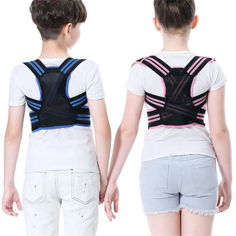Correttore posturale per bambini Hunchback, cinghia di trazione per le spalle traspirante, regolabile, supporto schiena - Blu / M