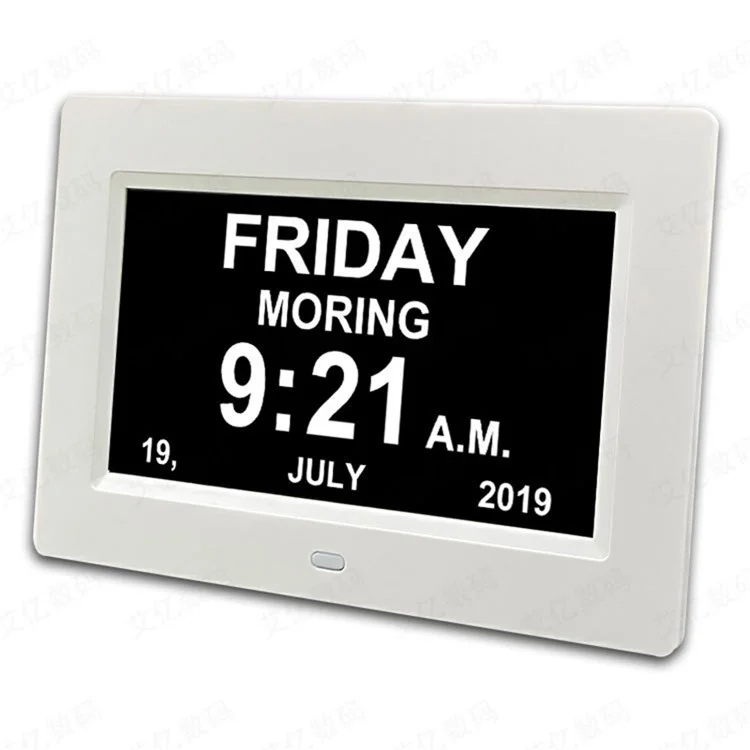 Alarm Clock Digital Calendar Day Clock 7-inch Large Display Programmable Medication Reminder, EU Plug - White