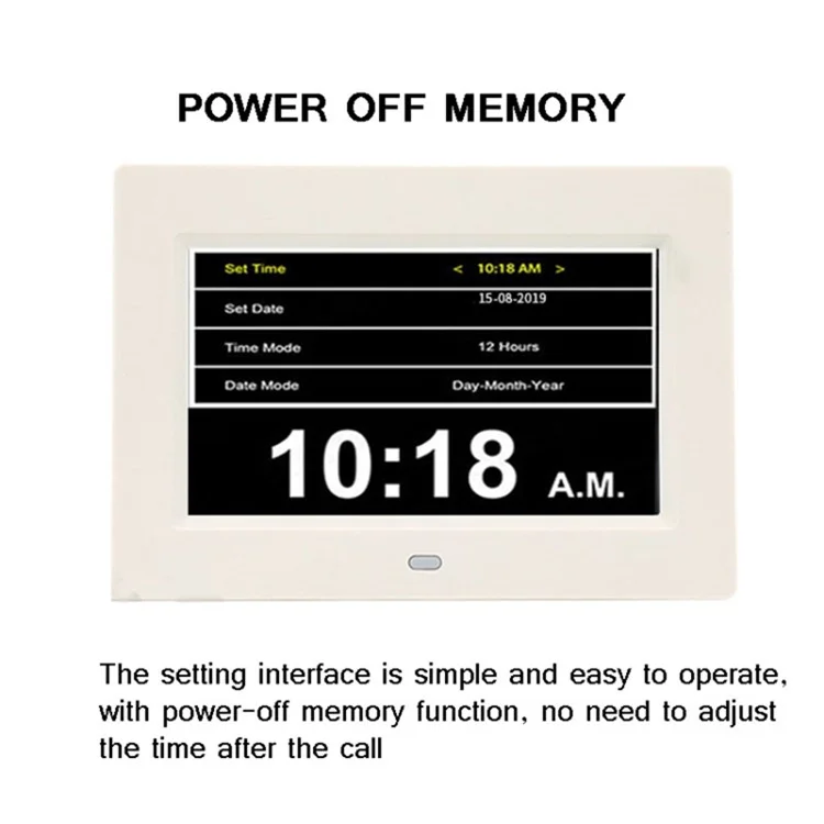 Reloj de Despertador Calendario Digital Día Reloj de 7 Pulgadas Recordatorio de Medicamentos Programables Programables, Enchufe de la ue - Blanco