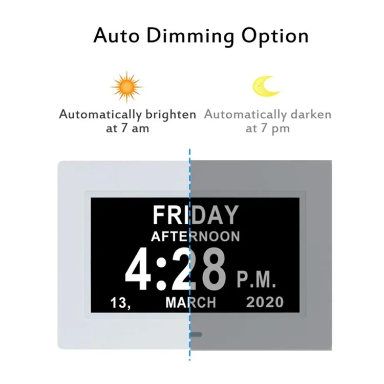 Alarm Clock Digital Calendar Day Clock 7-inch Large Display Programmable Medication Reminder, EU Plug - White