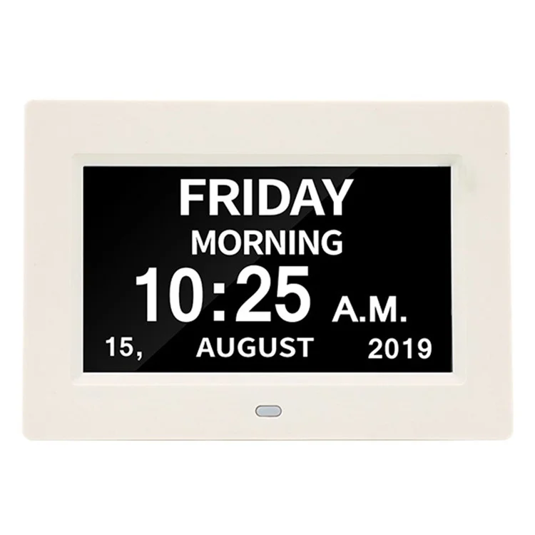 Alarm Clock Digital Calendar Day Clock 7-inch Large Display Programmable Medication Reminder, EU Plug - White