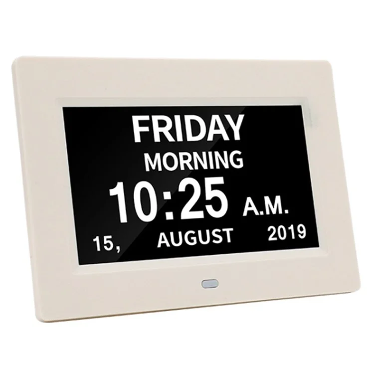 Alarm Clock Digital Calendar Day Clock 7-inch Large Display Programmable Medication Reminder, EU Plug - White