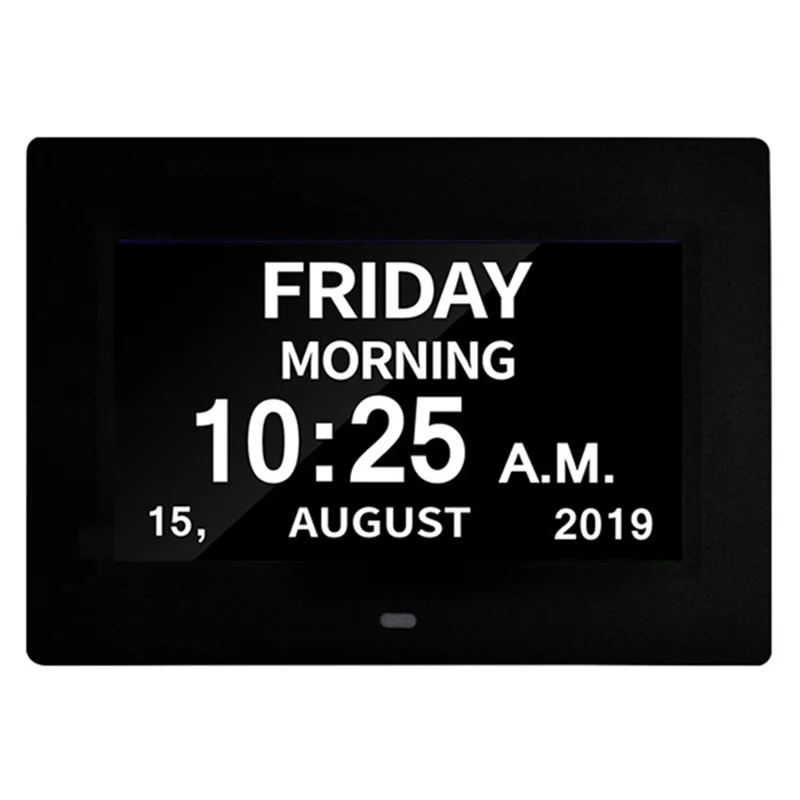 Alarm Clock Digital Calendar Day Clock 7-inch Large Display Programmable Medication Reminder, EU Plug - Black