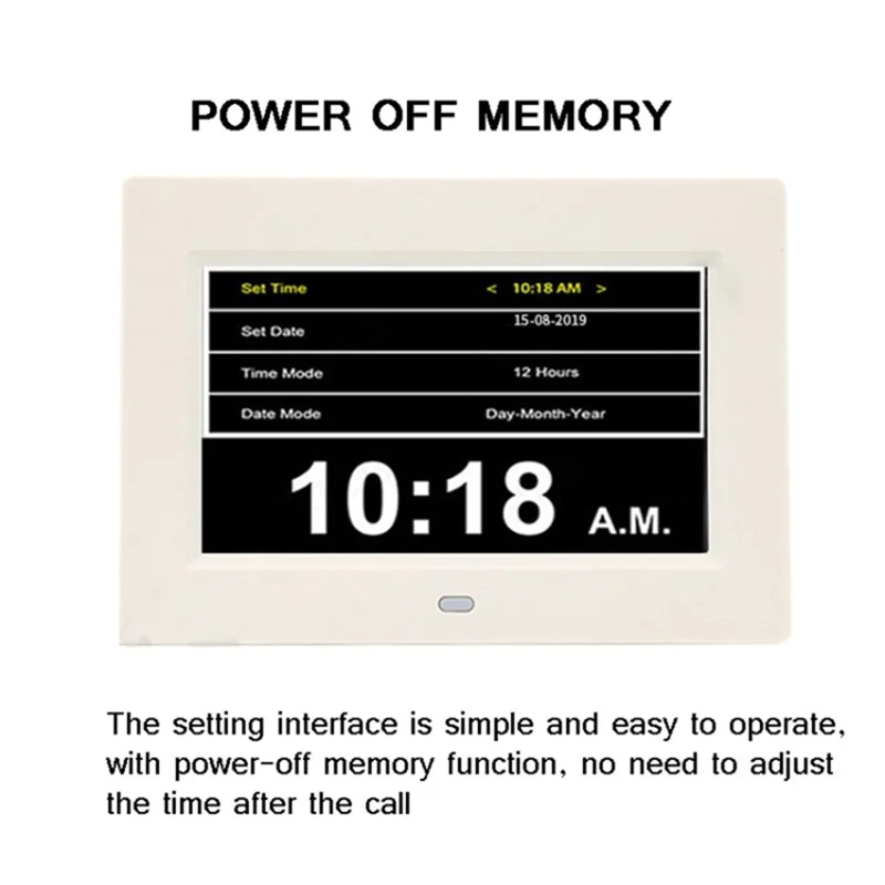 Alarm Clock Digital Calendar Day Clock 7-inch Large Display Programmable Medication Reminder, EU Plug - Black