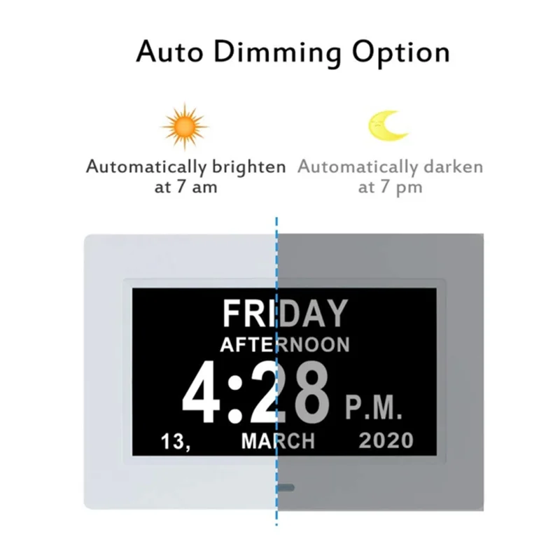 Alarm Clock Digital Calendar Day Clock 7-inch Large Display Programmable Medication Reminder, EU Plug - Black