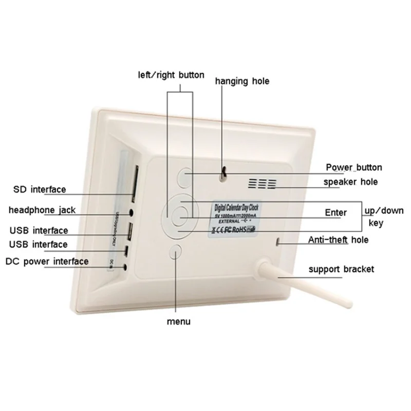 Alarm Clock Digital Calendar Day Clock 7-inch Large Display Programmable Medication Reminder, EU Plug - Black