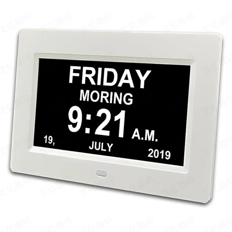 Alarm Clock Digital Calendar Day Clock 7-inch Large Display Programmable Medication Reminder, EU Plug - Black
