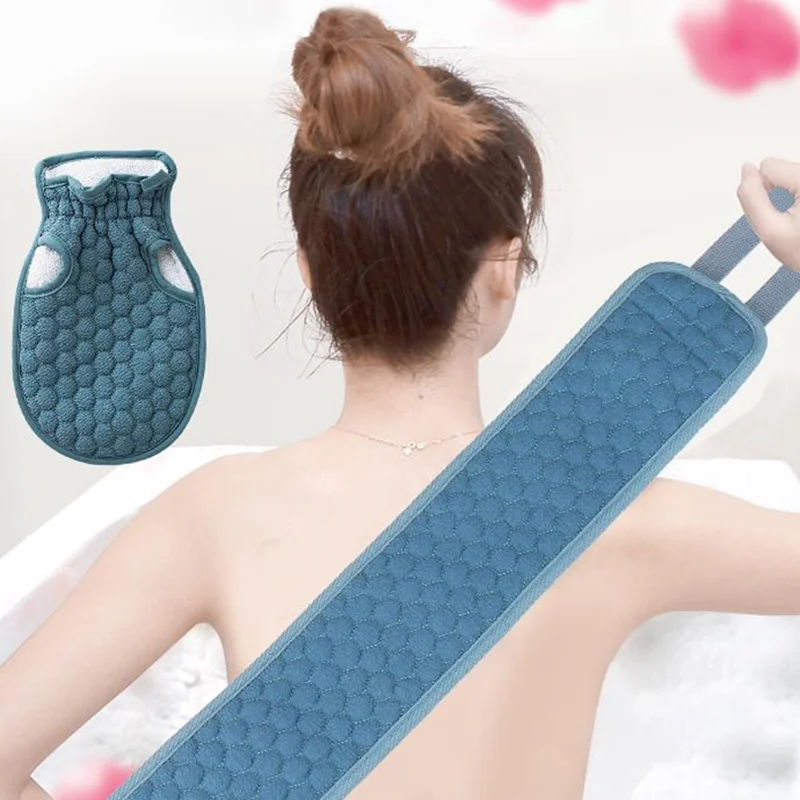 1 Set Fiber Cloth Body Exfoliating Bath Towel Back Skin Scrubber Strap Shower Bath Glove - Coffee