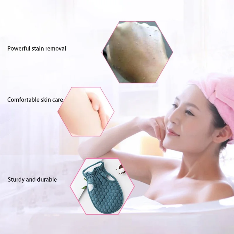 1 Set Fiber Cloth Body Exfoliating Bath Towel Back Skin Scrubber Strap Shower Bath Glove - Coffee
