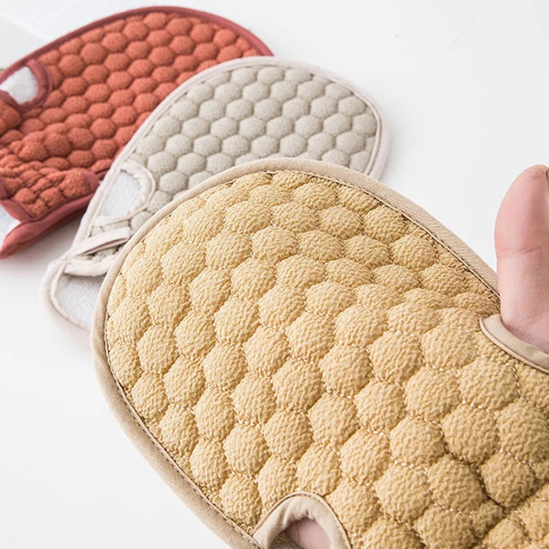 1 Set Fiber Cloth Body Exfoliating Bath Towel Back Skin Scrubber Strap Shower Bath Glove - Coffee