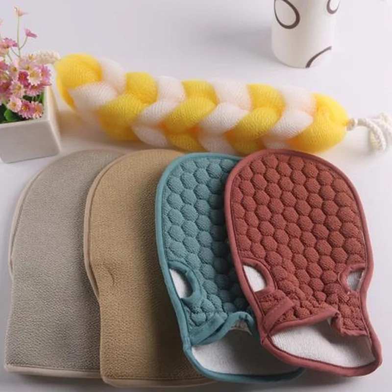 1 Set Fiber Cloth Body Exfoliating Bath Towel Back Skin Scrubber Strap Shower Bath Glove - Coffee