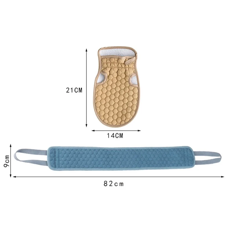 1 Set Fiber Cloth Body Exfoliating Bath Towel Back Skin Scrubber Strap Shower Bath Glove - Coffee