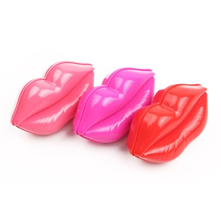 Peigne de Voyage en Plastique ABS en Forme de Lèvre Compact Mini Brosse à Cheveux avec Miroir pour Femmes - Rose