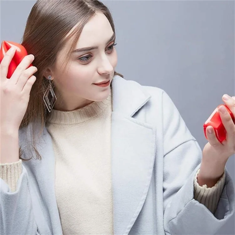 ABS Plastic Lip-Shaped Hair Comb Compact Mini Travel Hair Brush Hairbrush with Mirror for Women - Red