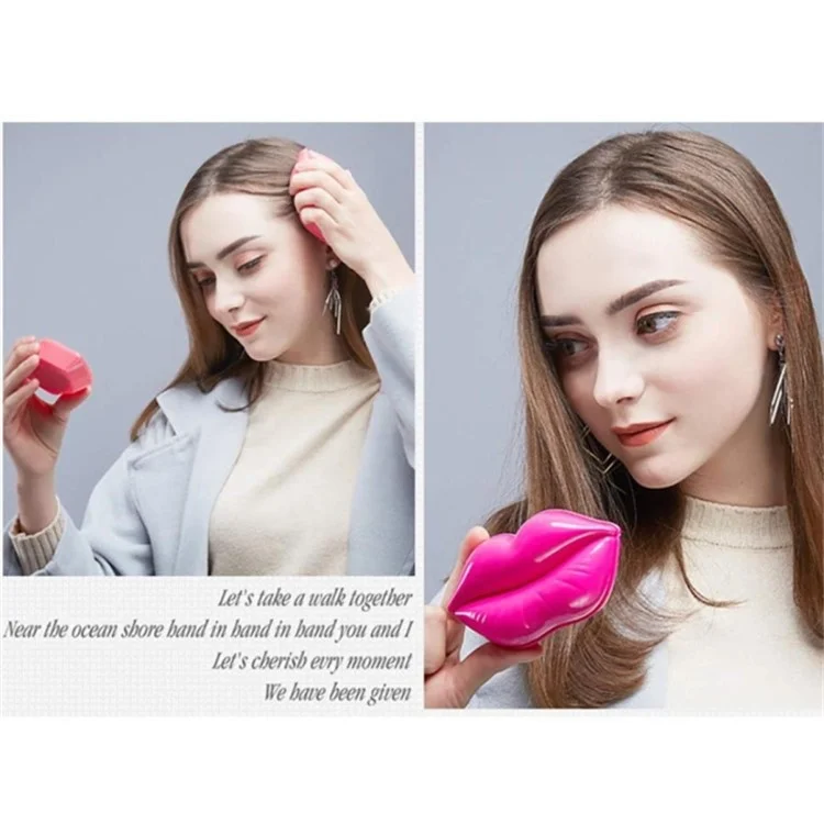 ABS Plastic Lip-Shaped Hair Comb Compact Mini Travel Hair Brush Hairbrush with Mirror for Women - Red