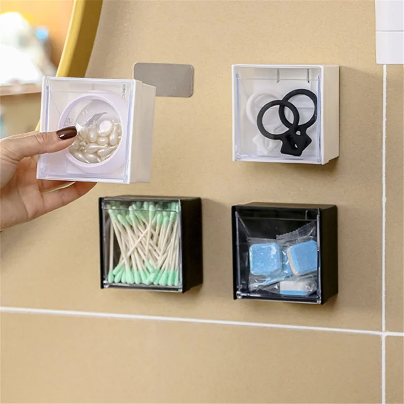 Magnetic Wall Mount Storage Box Small Objects Organizer Container, Short Style, 8.5x8.5x4.6cm - Black