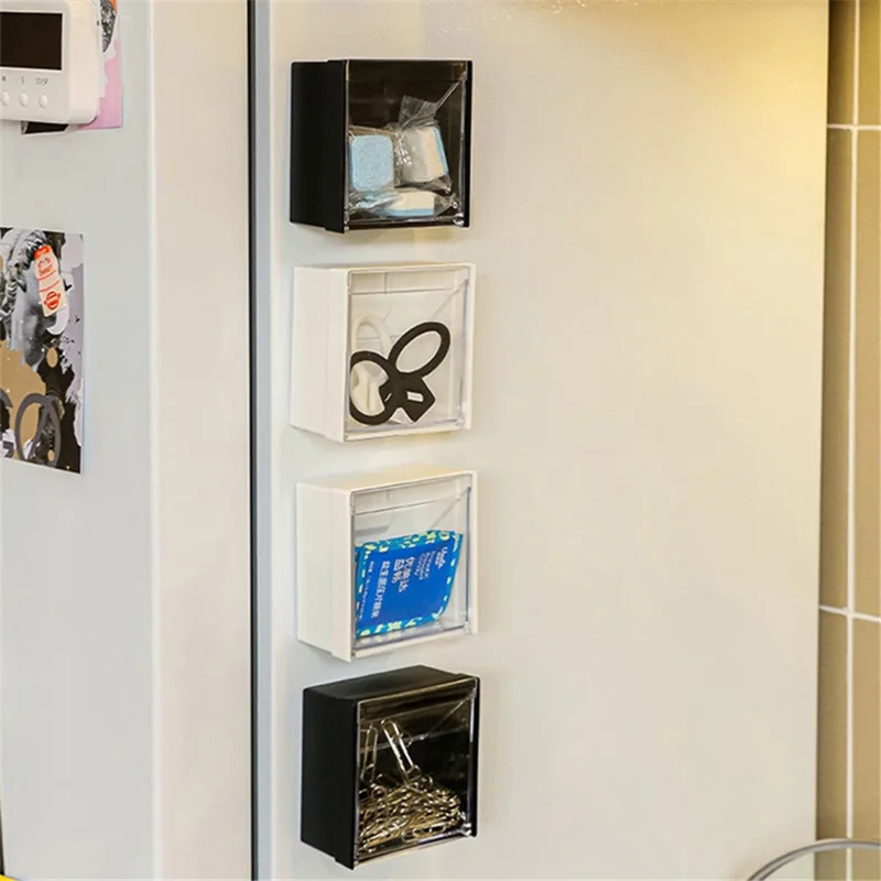 Magnetic Wall Mount Storage Box Small Objects Organizer Container, Short Style, 8.5x8.5x4.6cm - Black