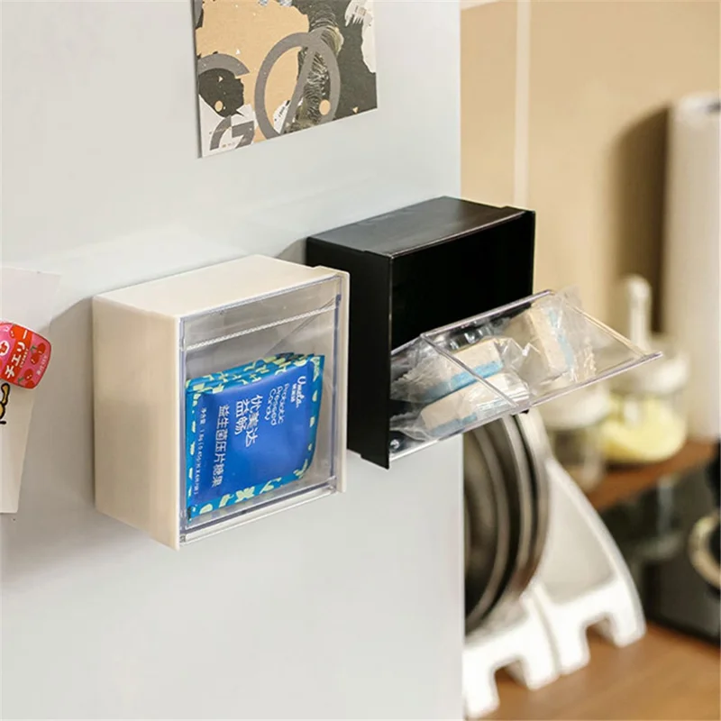 Magnetisk væghængt opbevaringsboks til små genstande, organiseringsbeholder, kort model, 8,5 x 8,5 x 4,6 cm - Hvid